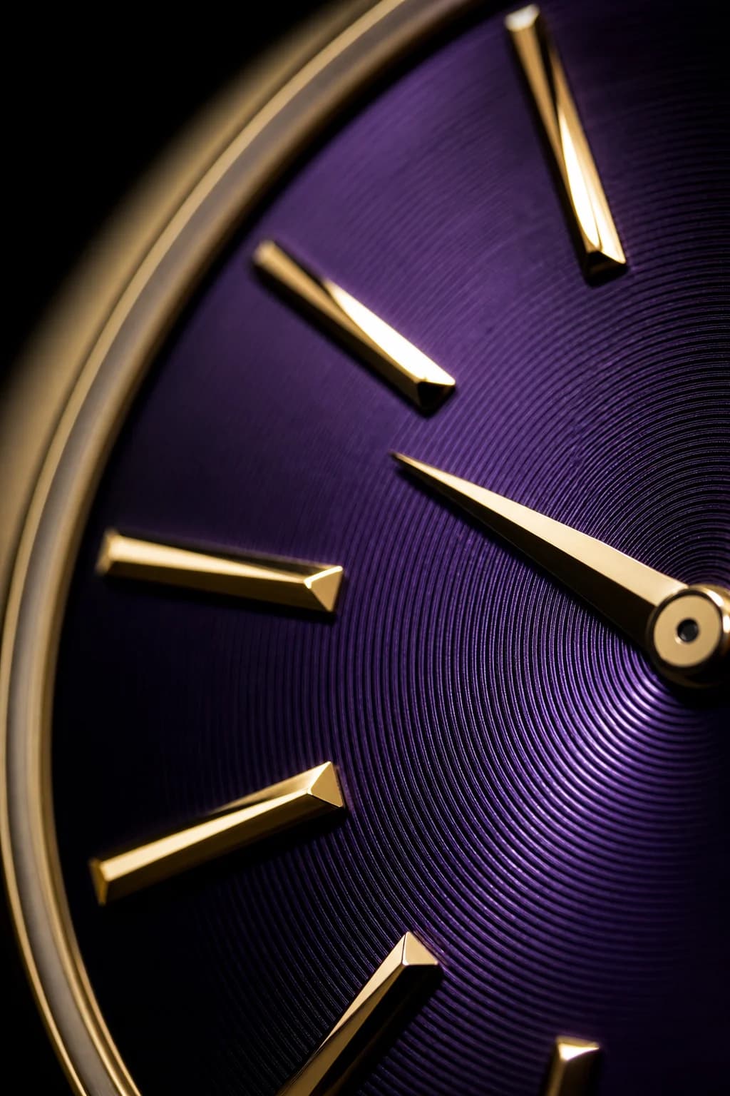 Macro detail of a purple sunburst lacquer dial